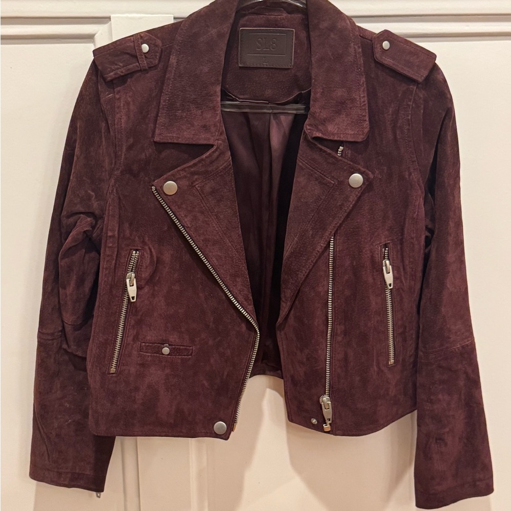 Elegant Burgundy Suede Biker Jacket